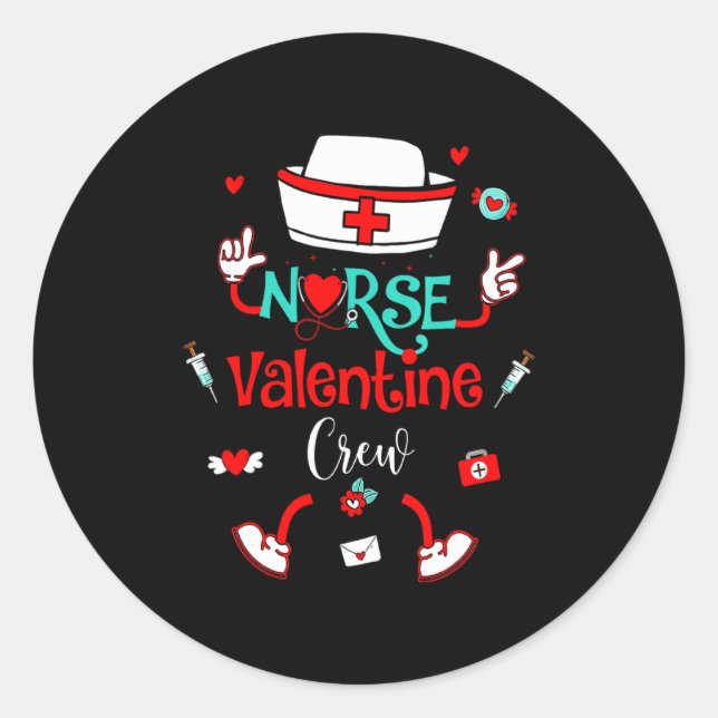 Adesivo Redondo Funny Nurse Valentines Day Nurse Crew Family Group (Frente)