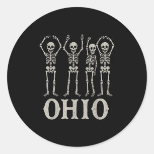 Adesivo Redondo Funny O-h-i State Skeleton Ohio Halloween Vintag