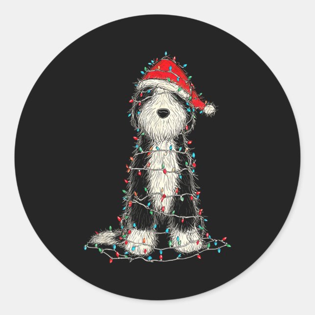 Adesivo Redondo Funny Old English Sheepdog Christmas Graphics Dog  (Frente)