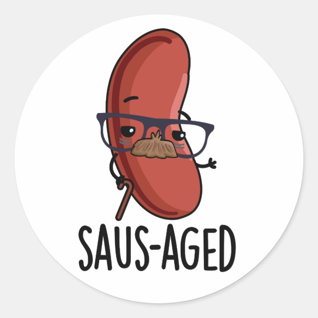 Adesivo Redondo Funny Old Sausage Puns de Saus (Frente)
