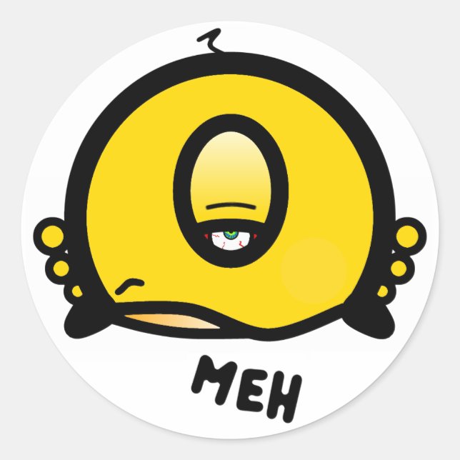 Adesivo Redondo Funny One-Eyed Cartoon “Meh” (Frente)