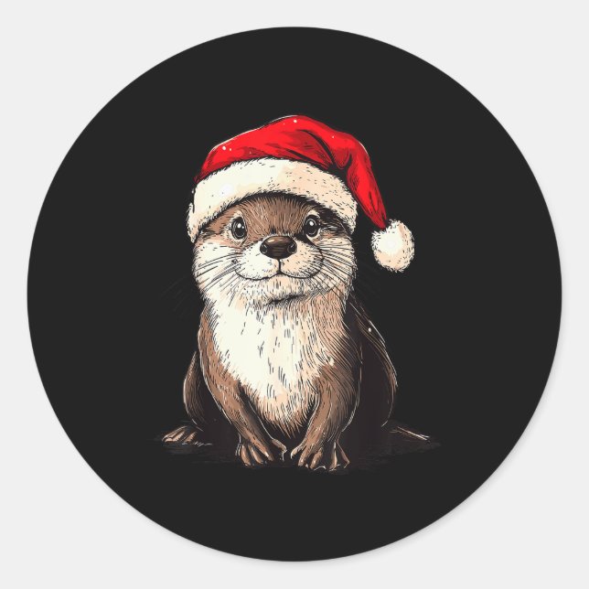 Adesivo Redondo Funny Otter Santa Hat Xmas Otter Lovers Christmas  (Frente)