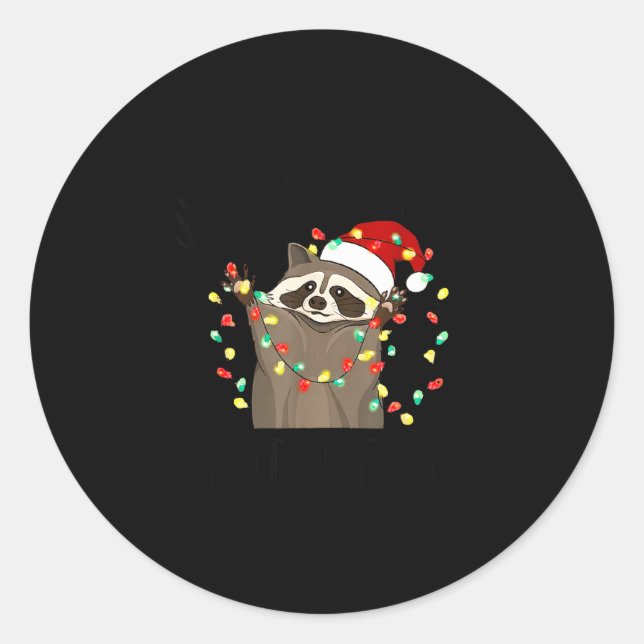Adesivo Redondo Funny Overstimulated But Festive Raccoon Christmas (Frente)