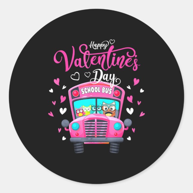 Adesivo Redondo Funny Owls School Bus Driver Happy Valentines Day  (Frente)