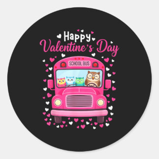 Adesivo Redondo Funny owls school bus driver happy valentines day