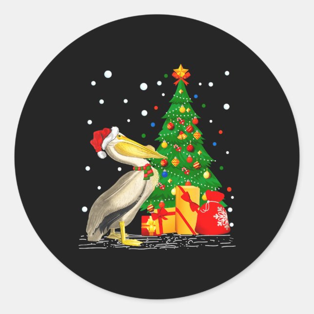 Adesivo Redondo Funny Pelican Lover Gift Santa Hat Pelican Christm (Frente)