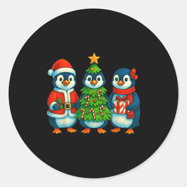 Adesivo Redondo Funny Penguin Christmas Lights Penguin Cute Xmas H (Frente)