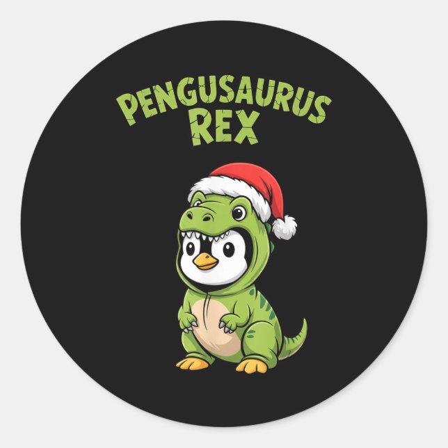Adesivo Redondo Funny Penguin T-rex Costume Christmas Kids Boys  (Frente)