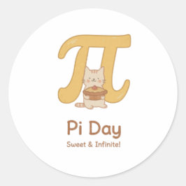 Adesivo Redondo Funny Pi Day Animal with Pie – Math Lover Gift