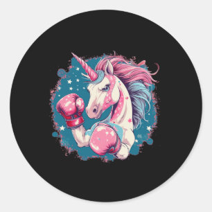 Adesivo Redondo Funny Pink Unicorn Com Luvas In A Box 1
