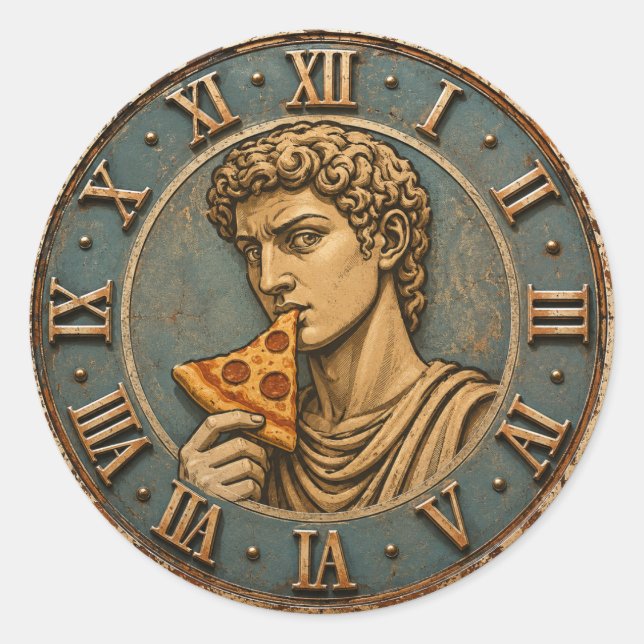 Adesivo Redondo Funny Pizza David Renaissance Art Parody Kitchen  (Frente)