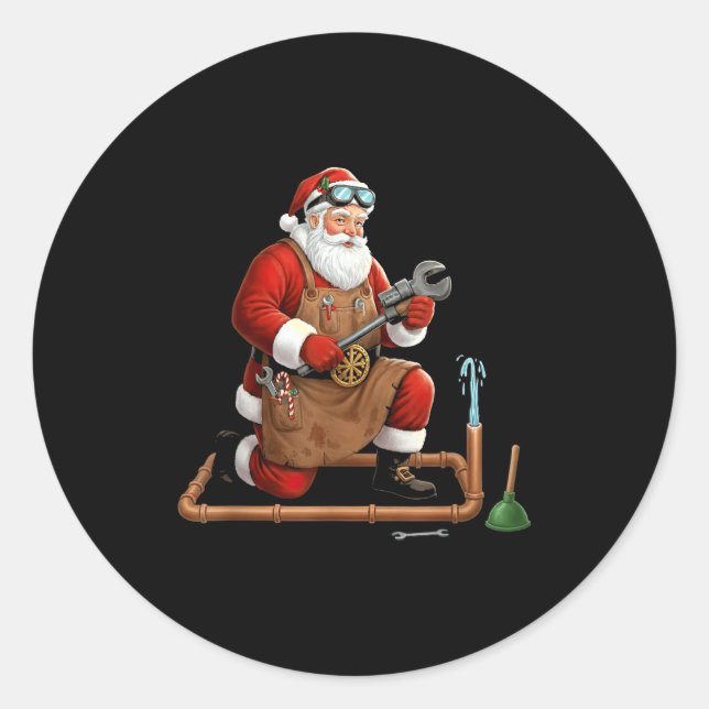 Adesivo Redondo Funny Plumber Santa Christmas Graphic  (Frente)