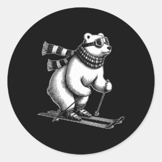 Adesivo Redondo Funny Polar Bear Loves Skiing In The Snow On Ski H