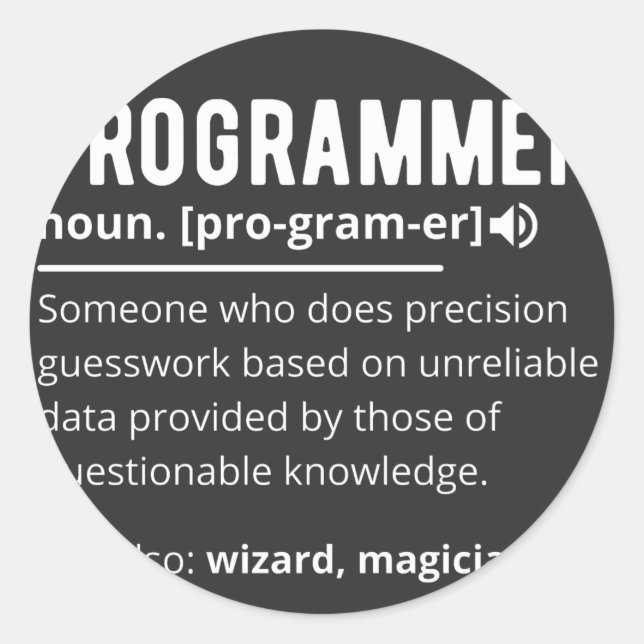 Adesivo Redondo Funny Programmer Code Developer Meaning Definition (Frente)