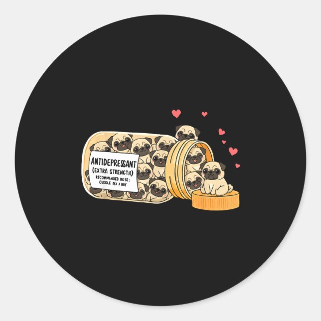 Adesivo Redondo Funny Pug Anti Depressant Mom Dad Kids  (Frente)