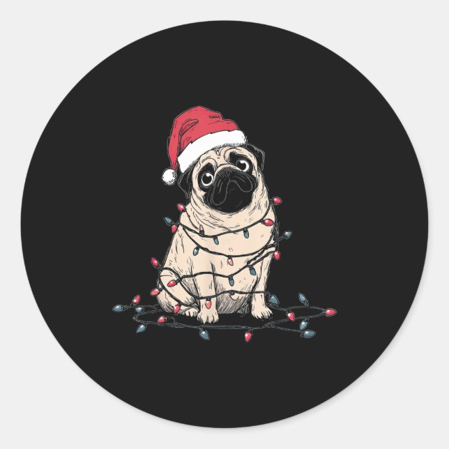 Adesivo Redondo Funny Pug Christmas Graphics Dog Lights Lover Owne (Frente)