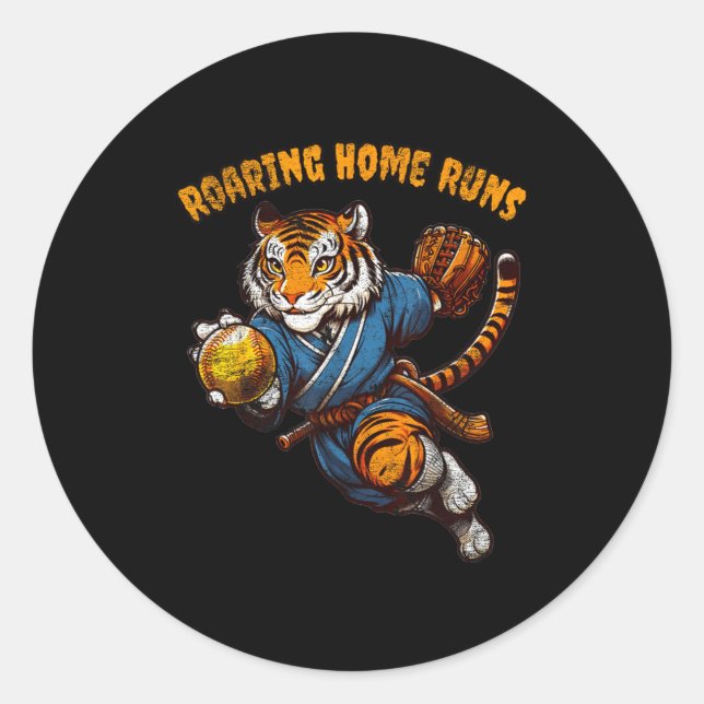 Adesivo Redondo Funny Quote Roaring Home Run Ball Retro Tiger Love (Frente)