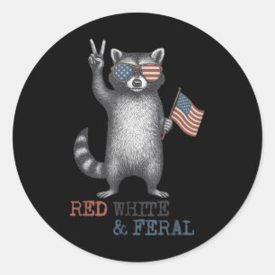 Adesivo Redondo Funny Raccoon 4 De Julho Patriótico Vermelho Verme
