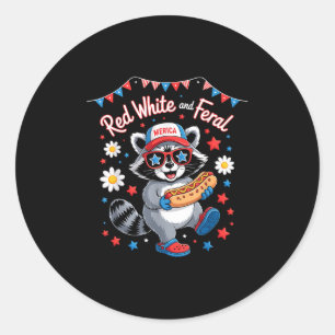 Adesivo Redondo Funny Raccoon 4 De Julho Patriótico Vermelho Verme