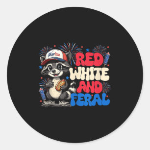 Adesivo Redondo Funny Raccoon 4 De Julho Patriótico Vermelho Verme