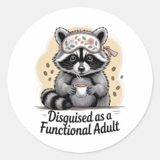 Adesivo Redondo Funny Raccoon Coffee Sticker Functional Adult Deca