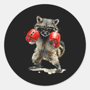 Adesivo Redondo Funny Raccoon Costume Esporte Boxando Luvas Amante