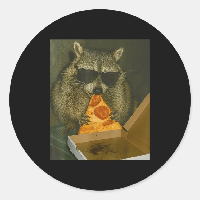 Adesivo Redondo Funny Raccoon Eating Zza Animal Meme Raccoon  (Frente)