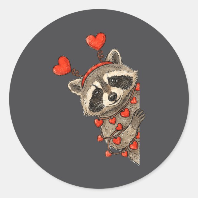 Adesivo Redondo Funny Raccoon Heart Valentine Animal Raccoon Lover (Frente)