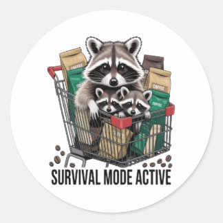 Adesivo Redondo Funny Raccoon Survival Mode Active Sticker - Coffe