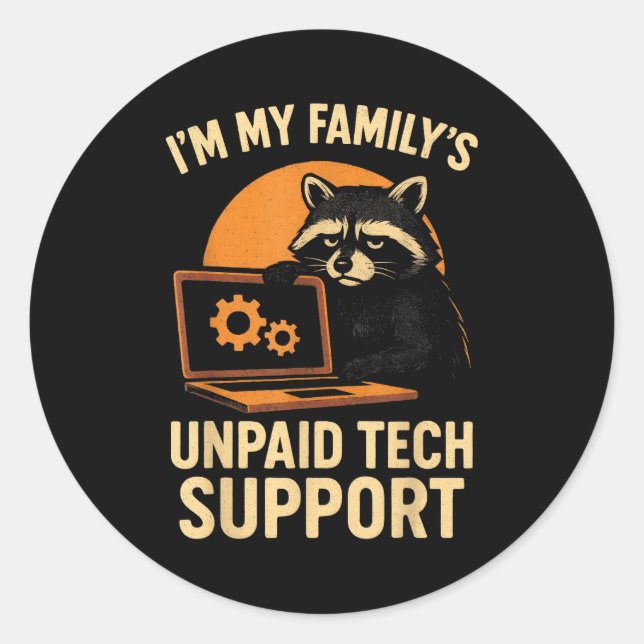 Adesivo Redondo Funny Raccoon Tech Lover Graphic Tee Computer Geek (Frente)
