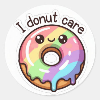 Adesivo Redondo Funny Rainbow Donut "I Donut Care" Sticker