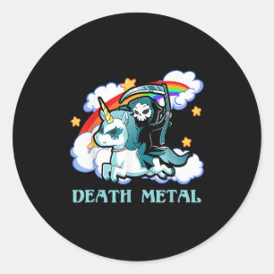 Adesivo Redondo Funny Rainbow Skeleton Unicorn Death Metal Music F