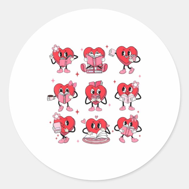 Adesivo Redondo Funny Reading Heart Book Valentines Day Teacher Wo (Frente)