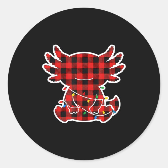 Adesivo Redondo Funny Red And Black Buffalo Plaid Axolotl Christma (Frente)