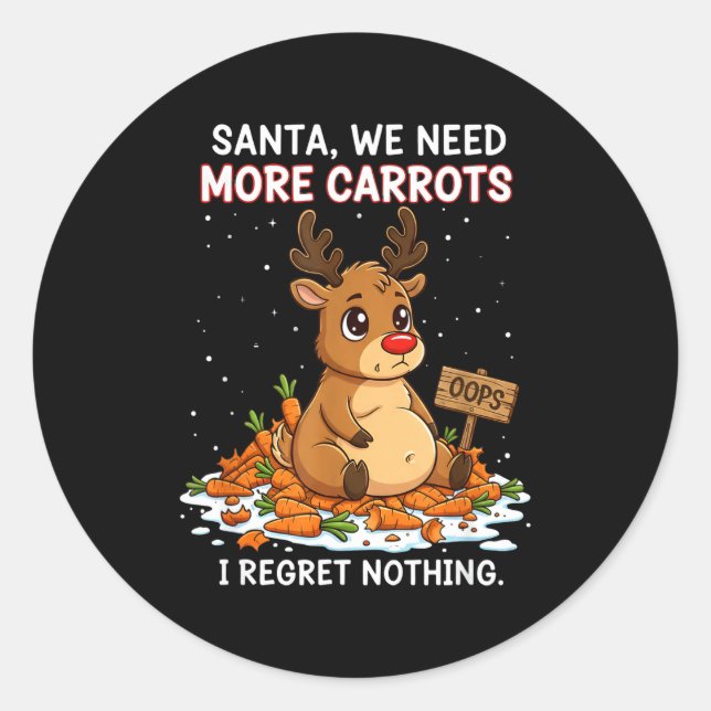 Adesivo Redondo Funny Reindeer Carrot Hoarder Christmas Design  (Frente)