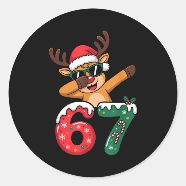 Adesivo Redondo Funny Reindeer Dab Six Seven 67 Christmas Dabbing  (Frente)
