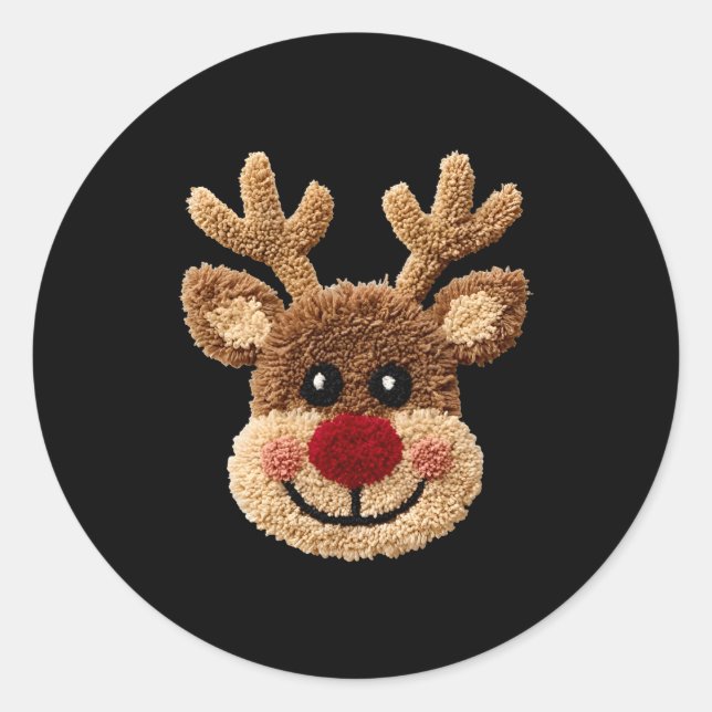 Adesivo Redondo Funny Reindeer Rudolph Crochet Merry Christmas Xma (Frente)