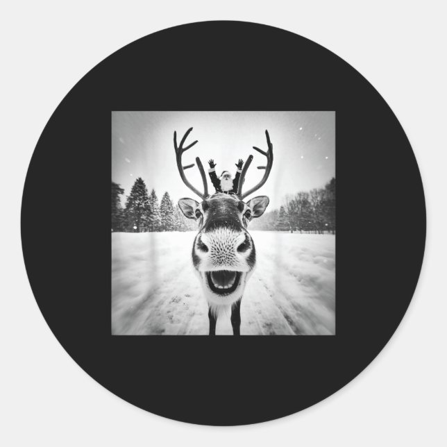 Adesivo Redondo Funny Reindeer Selfie Christmas Men Women Boys And (Frente)