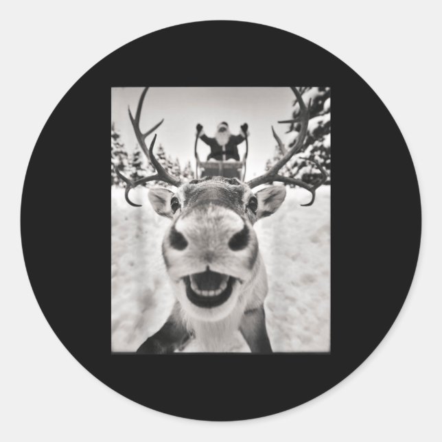 Adesivo Redondo Funny Reindeer Selfie Christmas Santa Funny Kids  (Frente)