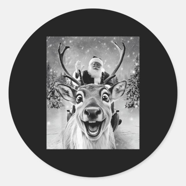 Adesivo Redondo Funny Reindeer Selfie Santa Christmas Men Women Ki (Frente)