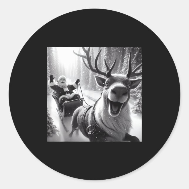 Adesivo Redondo Funny Reindeer Selfie Santa Christmas Shirts Men W (Frente)