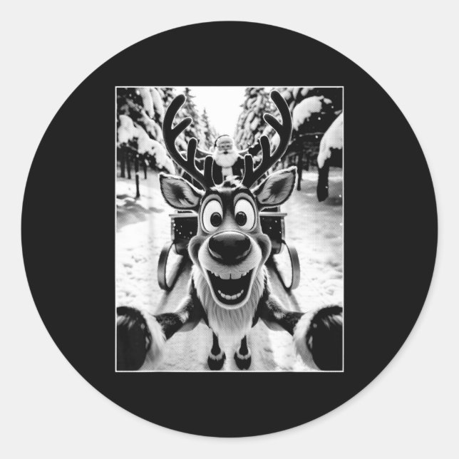 Adesivo Redondo Funny Reindeer Selfie Santa Sleigh Christmas Holid (Frente)