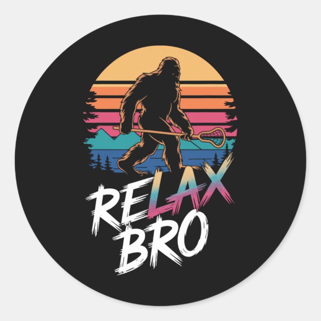 Adesivo Redondo Funny Relax Bro Sasquatch Lax Bigfoot Lacrosse Pla (Frente)