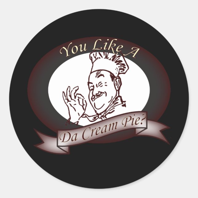 Adesivo Redondo Funny Retro Francês Chef Suja Cream Pie (Frente)