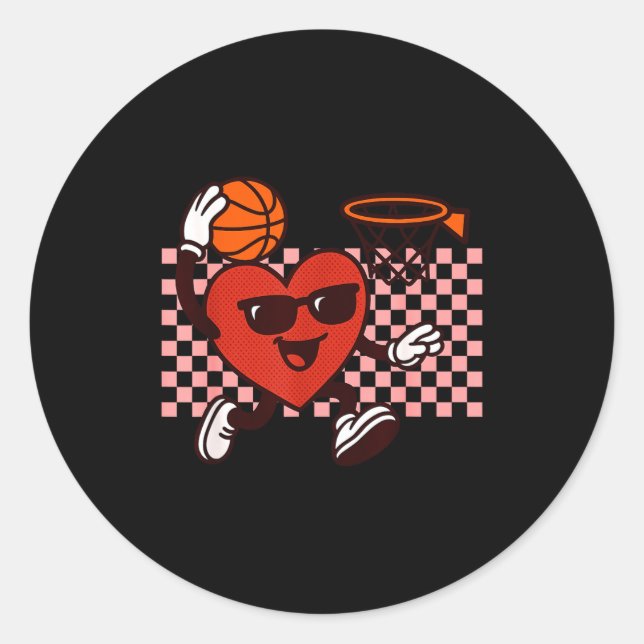 Adesivo Redondo Funny Retro Heart Graphic Basketball Player Kids V (Frente)