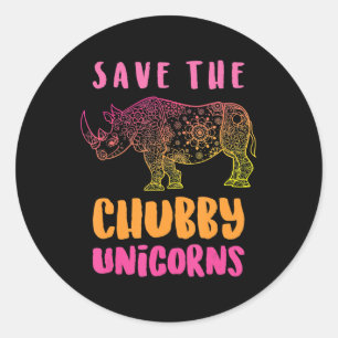 Adesivo Redondo Funny Rhino Save Chubby Unicórnios Direitos Anima