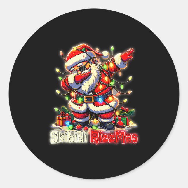Adesivo Redondo Funny Rizz Santa Claus Dabbing Christmas Skibidi R (Frente)
