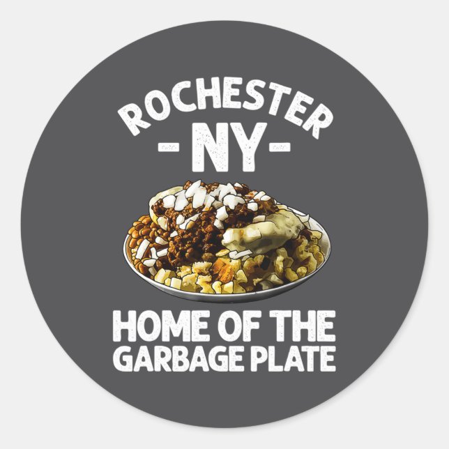Adesivo Redondo Funny Rochester Ny Garbage Plate Gift Cool New Yor (Frente)