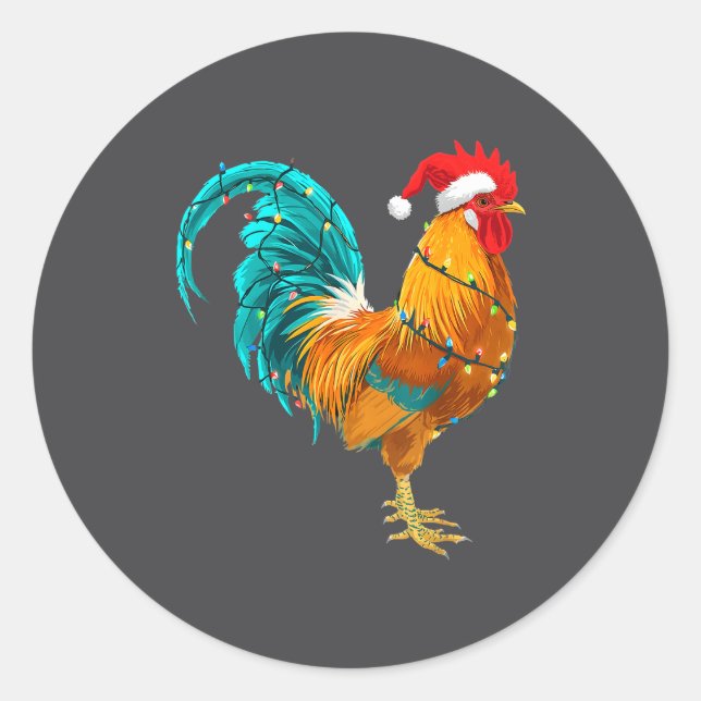 Adesivo Redondo Funny Rooster Chicken Santa Christmas Lights Farme (Frente)