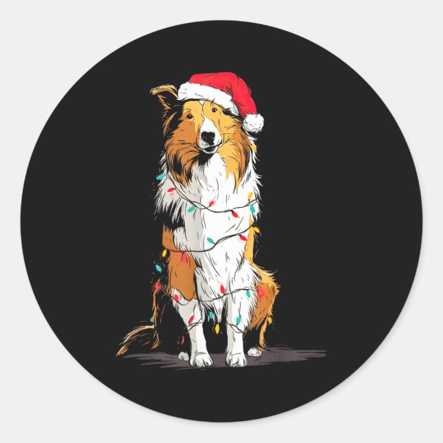 Adesivo Redondo Funny Rough Collie Christmas Graphics Dog Lights L (Frente)